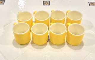 Set Of 8 Vintage Bright Yellow Stacking Milk Glass Coffee Mugs