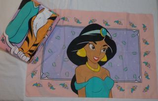 Vintage Disney Aladdin Jasmine Twin Flat Sheet And Pillowcase Fabric