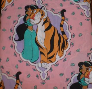 Vintage Disney Aladdin Jasmine Twin Flat Sheet and Pillowcase Fabric 2