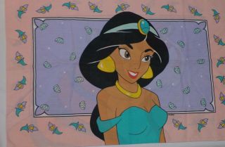 Vintage Disney Aladdin Jasmine Twin Flat Sheet and Pillowcase Fabric 3