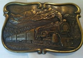 Vintage 1984 Bergamot Brass Belt Buckle U - 149 Railroad Steam Locomotive