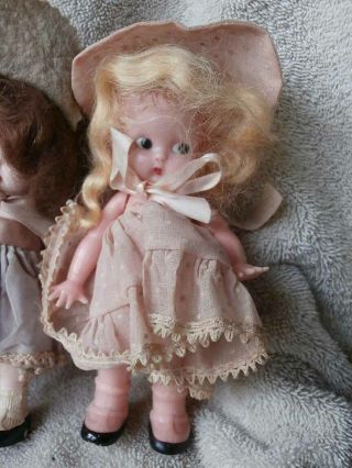 5 Cute Vintage Knickerbocker Small Hard Plastic Jointed Dolls 6 " W/ Wigs Dresses