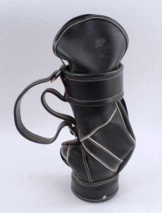 Vintage Black Leatherette Mini Golf Club Bag Travel Bar Wine Bottle Holder Caddy