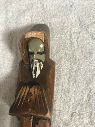 Vintage Wood Carved Praying Monk 11 Inches Tall 2