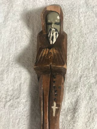 Vintage Wood Carved Praying Monk 11 Inches Tall 3