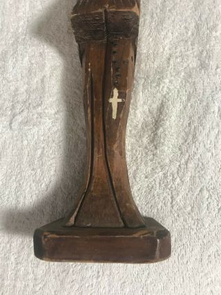 Vintage Wood Carved Praying Monk 11 Inches Tall 4