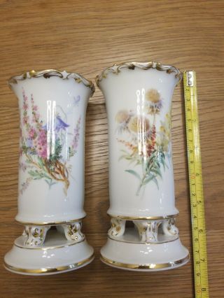 Vintage Limoges Porcelain Vases With Flowers,  Bumblebee And Butterfly