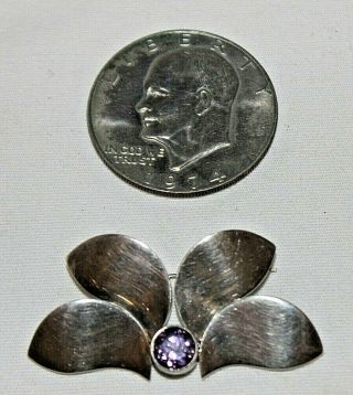 Vintage Russian Silver 875 Floral Amethyst Brooch Pin 16.  4g 2 1/8 " Long Marked