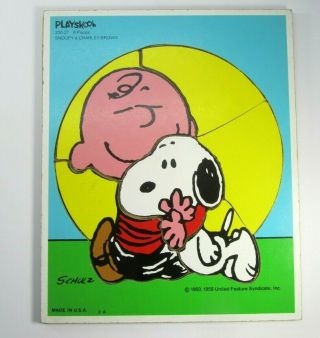 Vintage Playskool Peanuts Tray Puzzles Snoopy Charlie Brown 1958 Wood