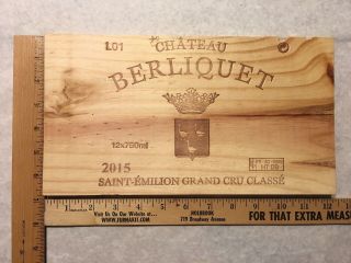 1 Rare Wine Wood Panel Château Berliquet Vintage Crate Box Side 10/18 847