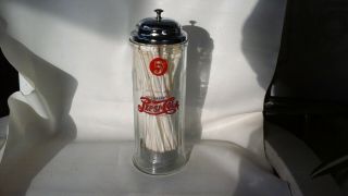 Pepsi Soda Fountain Vtg Chrome & Glass Straw Dispenser Trademark 1800 