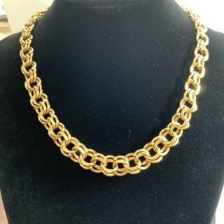 Vintage Signed Monet Gold Plated Double Link Chain Necklace Choker Heavy