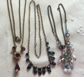 Vintage Costume Jewelry Rhinestone Crystal Necklaces X3