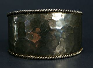 Vintage Silver Tone Hammered Cuff Bracelet Arts And Crafts