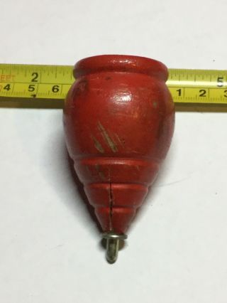 Vintage Red Wood Wooden Spinning Top With Metal Tip 3” Length