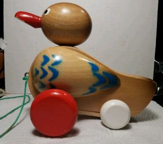 Antique Pull Toy Wooden Duck Wood Children Vintage Collectible German Duckling