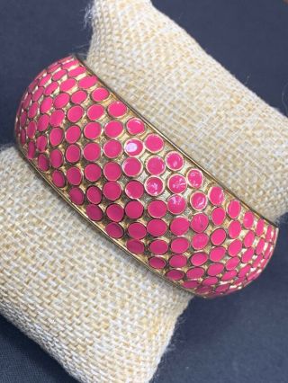 Vintage Wide Quality Bright Pink Wide Gold Cuff Bracelet Enamelled