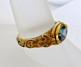 Vintage Mourning Ring Blue Topaz Gold - Plated Sterling Silver 1.  6 Tcw Sz 7.  75