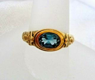 Vintage Mourning Ring Blue Topaz Gold - Plated Sterling Silver 1.  6 TCW Sz 7.  75 2