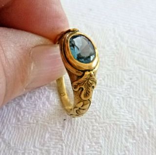 Vintage Mourning Ring Blue Topaz Gold - Plated Sterling Silver 1.  6 TCW Sz 7.  75 4
