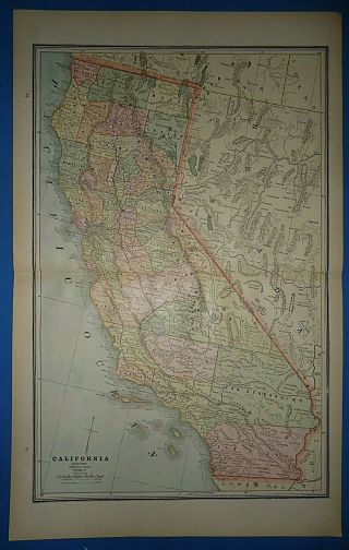 Vintage Circa 1887 California Map Old Antique Atlas Map