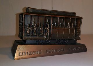 Vintage Banthrico Citizens Federal Savings & Loan Figural Trolley Car Coin Bank
