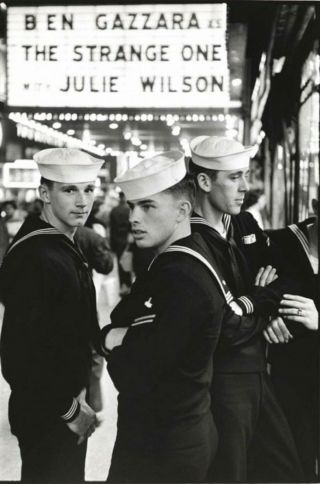 Vintage Black & White 1957 Photo Hunky Sailors At Movie Gay Int Gd - 1252
