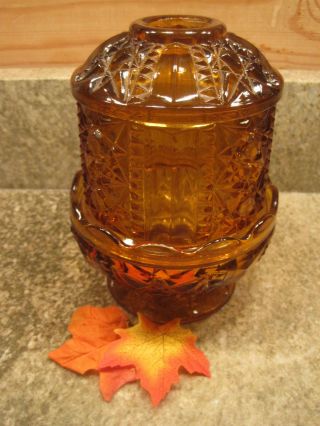 Indiana Glass Stars & Bars Vintage Amber Gold Press Glass Candle Fairy Lamp