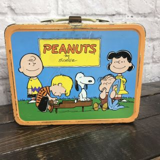 Vintage 1959 Peanuts By Schulz Charlie Brown And Snoopy Comic Metal Lunchbox