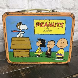 Vintage 1959 Peanuts by Schulz Charlie Brown and Snoopy Comic Metal Lunchbox 2