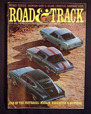Vintage Road & Track 1965 Fastbacks Marlin Barracuda Mustang Cool Ads Buick Gs