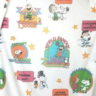 Vtg 70s Peanuts Charlie Brown Snoopy Woodstock Disco Dancing Fitted Twin Sheet