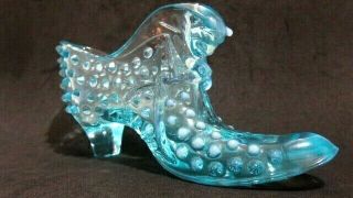 Vintage Fenton Blue Opalescent Hobnail Cat In A Shoe High Heel Puss In Boots