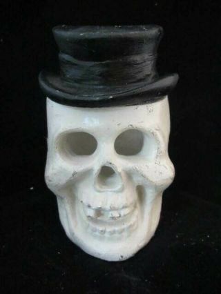 Vintage Halloween Ceramic Skull With Top Hat - 5.  0” - Candle Holder - Over 1 Pound