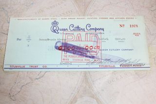Vintage 1964 Queen Cutlery Company Usa Paid Check Invoice