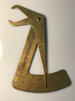 Rare Vintage Measurite Brass Caliper Ruler Tool Usa