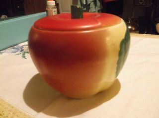 Vintage Small Hull Blushing Apple Ceramic Jar With Lid Red &yellow & Green