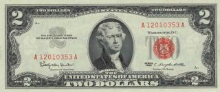 2 Vintage 1963 2 Two Dollar Bills Red Seal Crisp Circulated