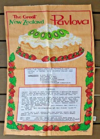 Zealand Vintage Fabric Wall Hanging Kiwi Pavlova Recipe