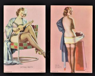 2 Vintage Gil Elvgren 1930s Pin - Up Girls Mutoscope Cards B & B Inc