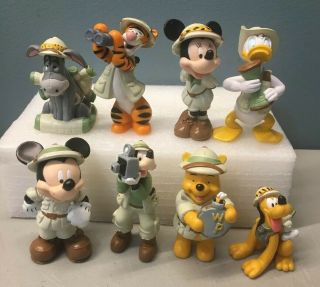 Vtg Disney Mickey Mouse & Friends Pvc Safari Figurines Cake Toppers Set Of 8