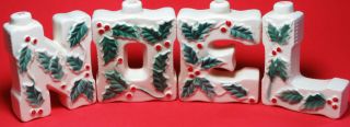 Vintage Mid - Century Japan Porcelain Christmas Candle Holder - Holly & Berries Noel