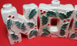 Vintage Mid - Century JAPAN Porcelain Christmas Candle Holder - Holly & Berries NOEL 2