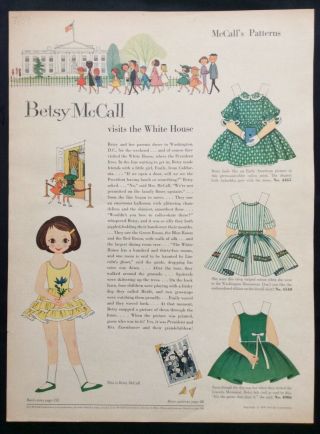 Vintage Betsy Mccall Mag.  Paper Doll,  Betsy Visits The White House,  July 1959