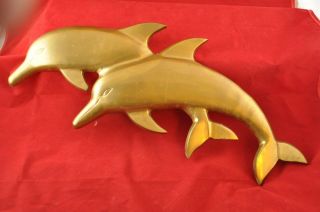 Vintage Large Brass Wall Hanging Dolphins Porpoise Nautical Ocean Sea 22 " 3 1/2
