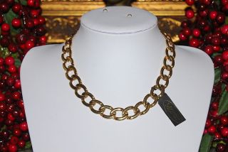 Vintage Bold Monet Gold Toned Metal Oval Links Choker Statement Chain Necklace