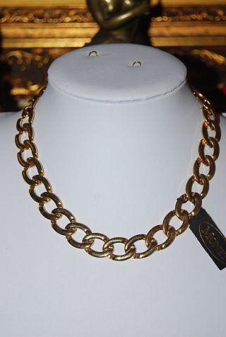 VINTAGE BOLD MONET GOLD TONED METAL OVAL LINKS CHOKER STATEMENT CHAIN NECKLACE 2