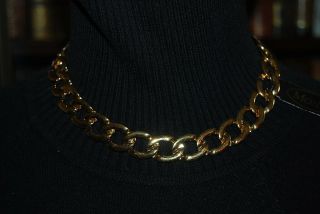 VINTAGE BOLD MONET GOLD TONED METAL OVAL LINKS CHOKER STATEMENT CHAIN NECKLACE 8