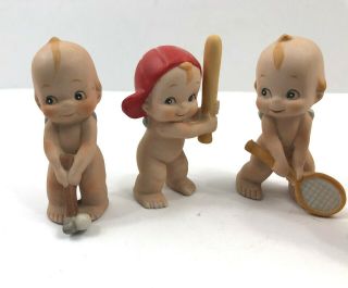 4 Vintage Lefton Kewpie Ceramic Babies Golf Football Baseball Tennis Sports 3