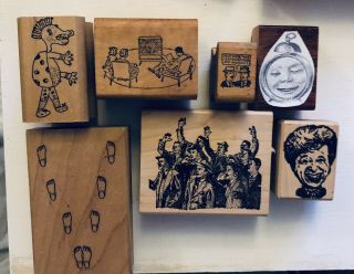 7 Vintage Rubber Stamps : Cartoonish People,  Advertising Style,  Dr Ruth,  Dance